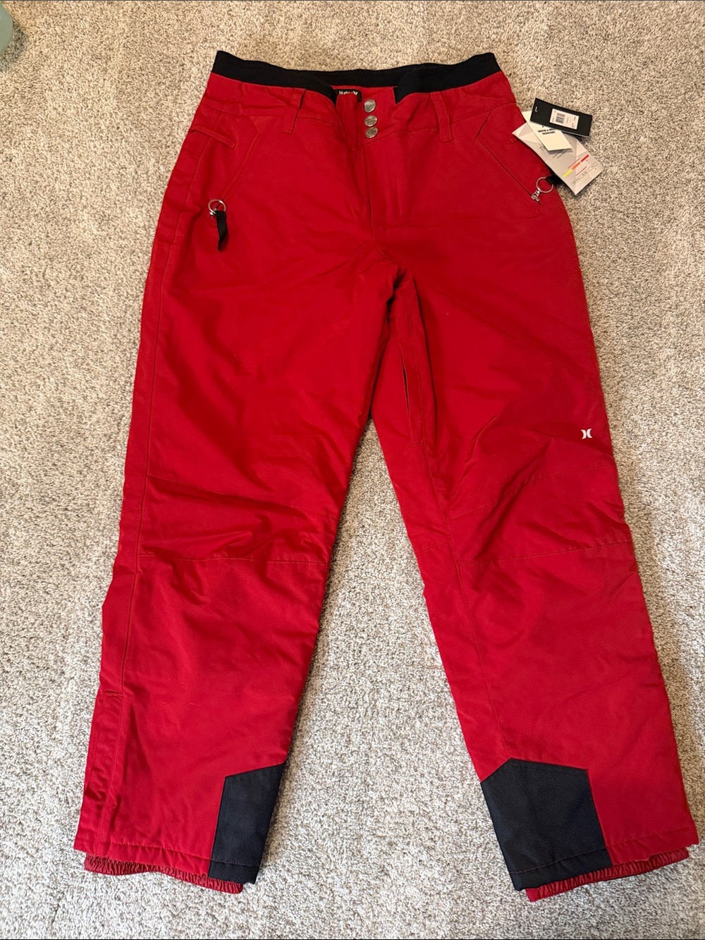 Hurley Men's Red Snow Pants with Black Accents